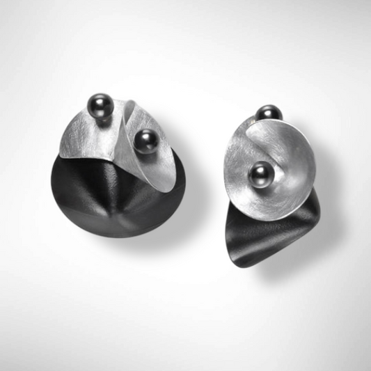 VOLUME 1 Flattering, Multi-Sided Post Earrings from the SOUND Collection with Recycled Record Vinyl and Simulated Pearls