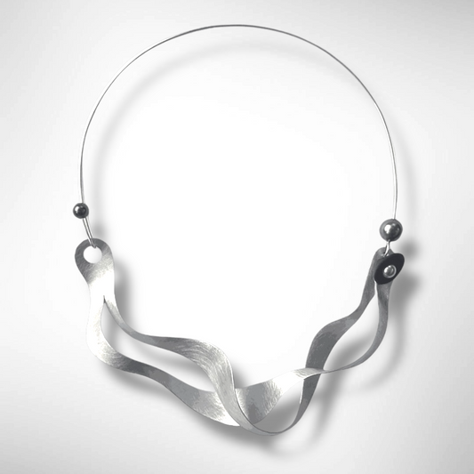 OSCILLATE 2 Sound Waves Move in this Delicate Art Necklace from the SOUND Collection with Recycled Record Vinyl and Simulated Pearls