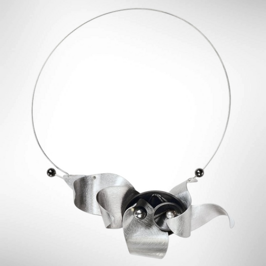 PULSE 1 Feel the Pulsating Sound Waves in this Bold Contemporary Necklace from the SOUND Collection with Recycled Record Vinyl and Simulated Pearls