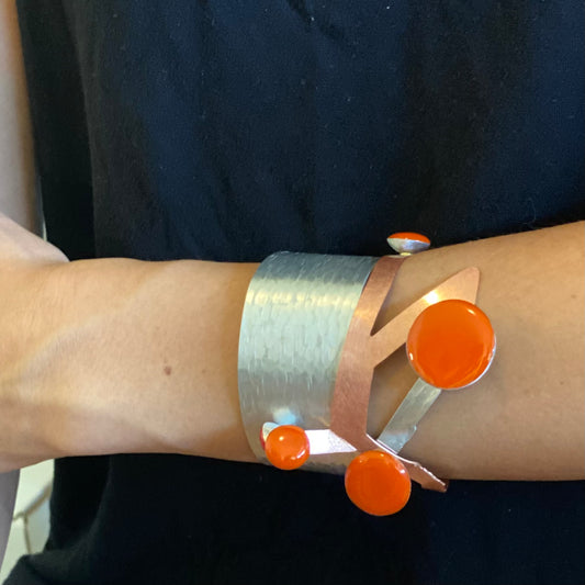 HARVEST | RENEW 1 Daring Intricate Statement Cuff with Red and Orange Resin
