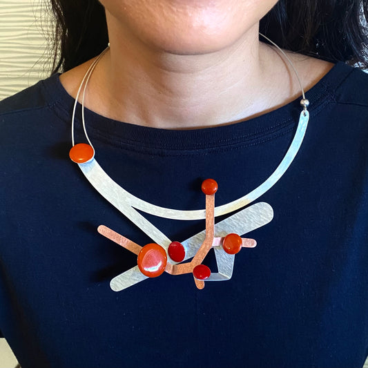 HARVEST | RENEW 1 Front Closure Contemporary Necklace in Aluminum, Copper and Resin