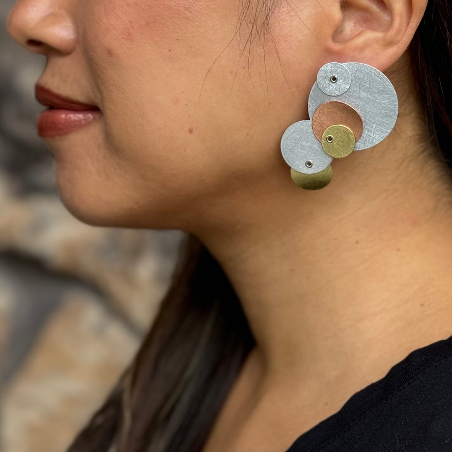 BUBBLES | TICKLE 2 Tri Metal Combined Circle Earrings