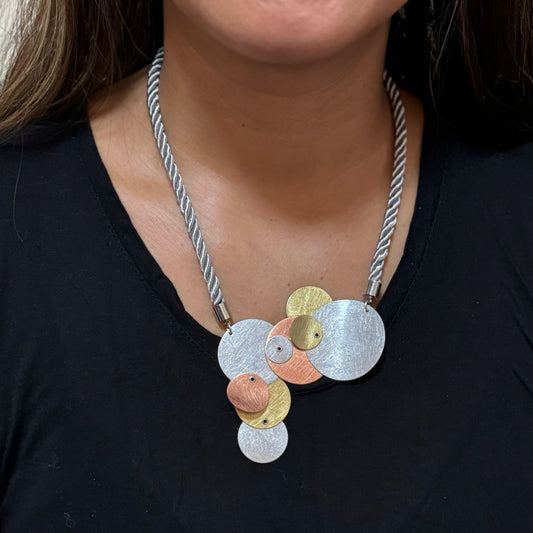 BUBBLES | TICKLE 1 Assymetrical Tri Metal Circle Necklace