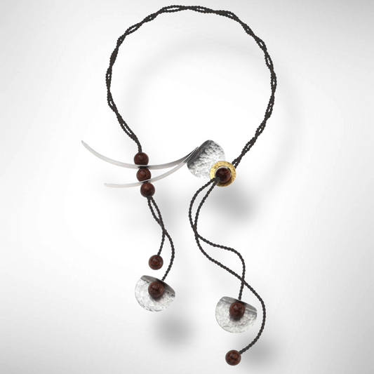 SOFIA Adjustable, Artistic Pattern Thread and Wood Necklace