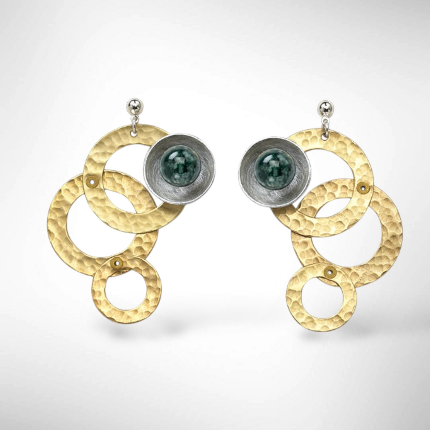 GEOMETRIC STUDIES | BROOK Dramatic Gold and Silvertone Post Earrings with Jade