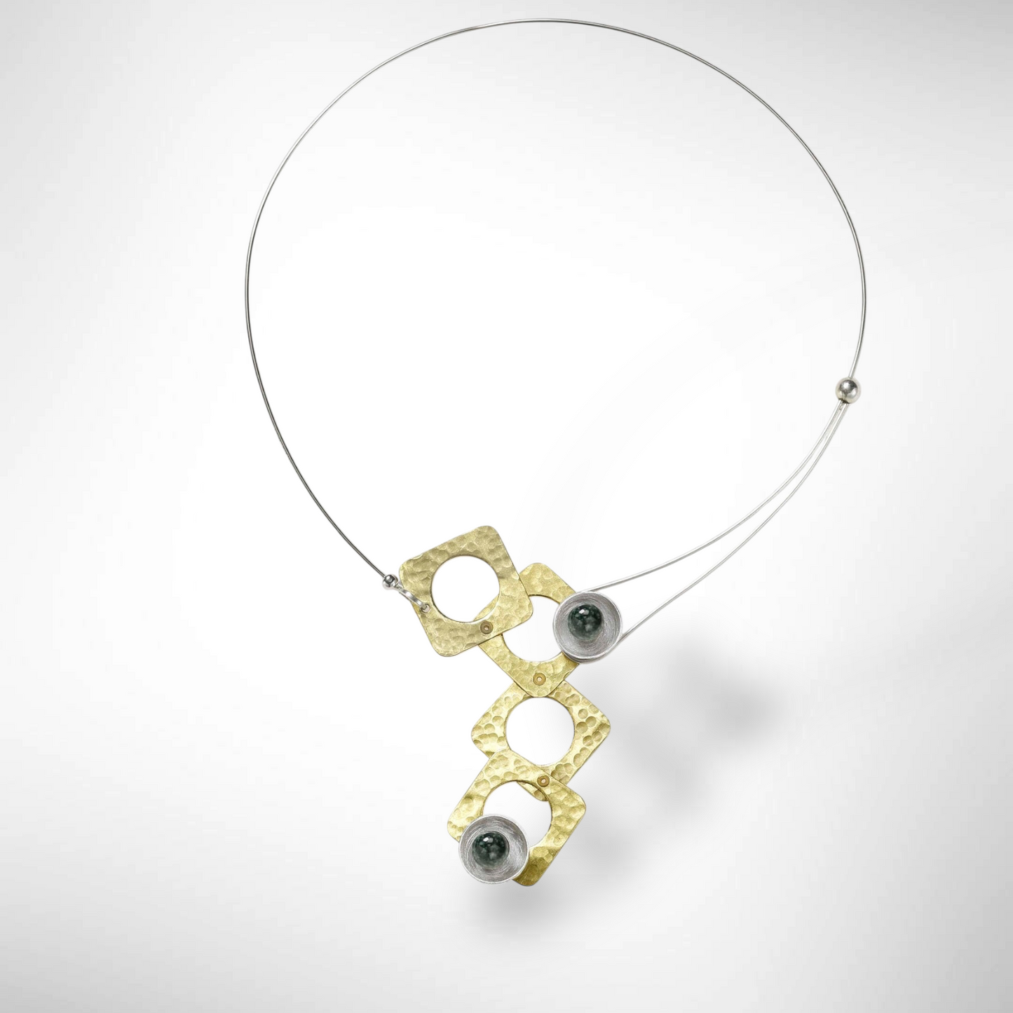 GROW Small Cubic Mixed Metal Necklace from the SCULPTURAL Collection with Simulated Pearl or Jade option