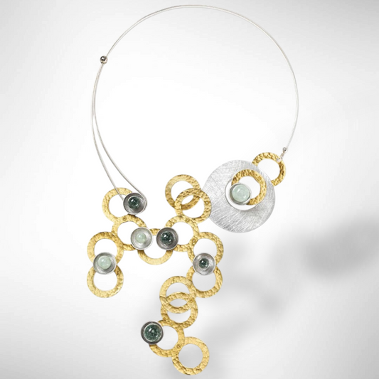 RIVER Centerpiece Focal Statement Necklace from the SCULPTURAL Collection with Simulated Pearl and Jade options