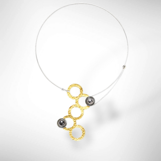 ECLECTICA | STREAM Cascading Metal Disc Necklace with Simulated Pearl