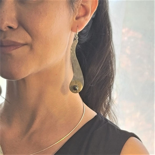 CASCADE - Long Elegant Dangling Wave insipred earrings with simulated pearl from the WATER Collection