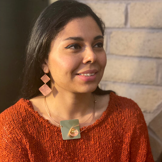 GEOMETRIC STUDIES | DAWN Small Angular Metal Necklace with Guatemalan Jade