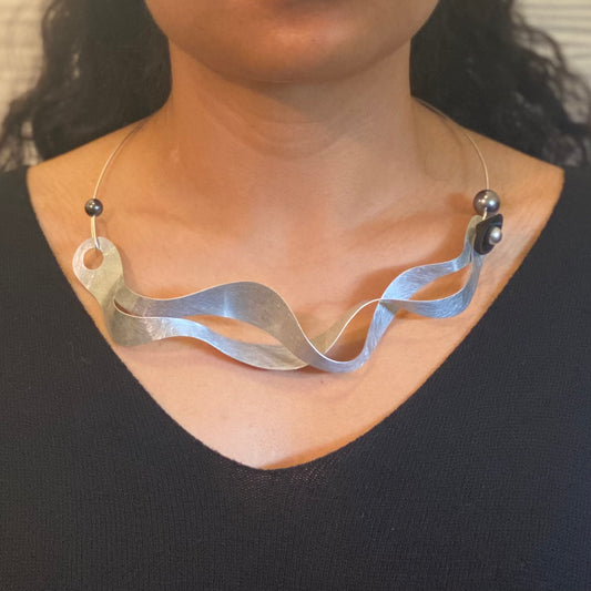 SOUND | OSCILLATE 2 Sound Wave Necklace, Recycled Vinyl & Simulated Pearls