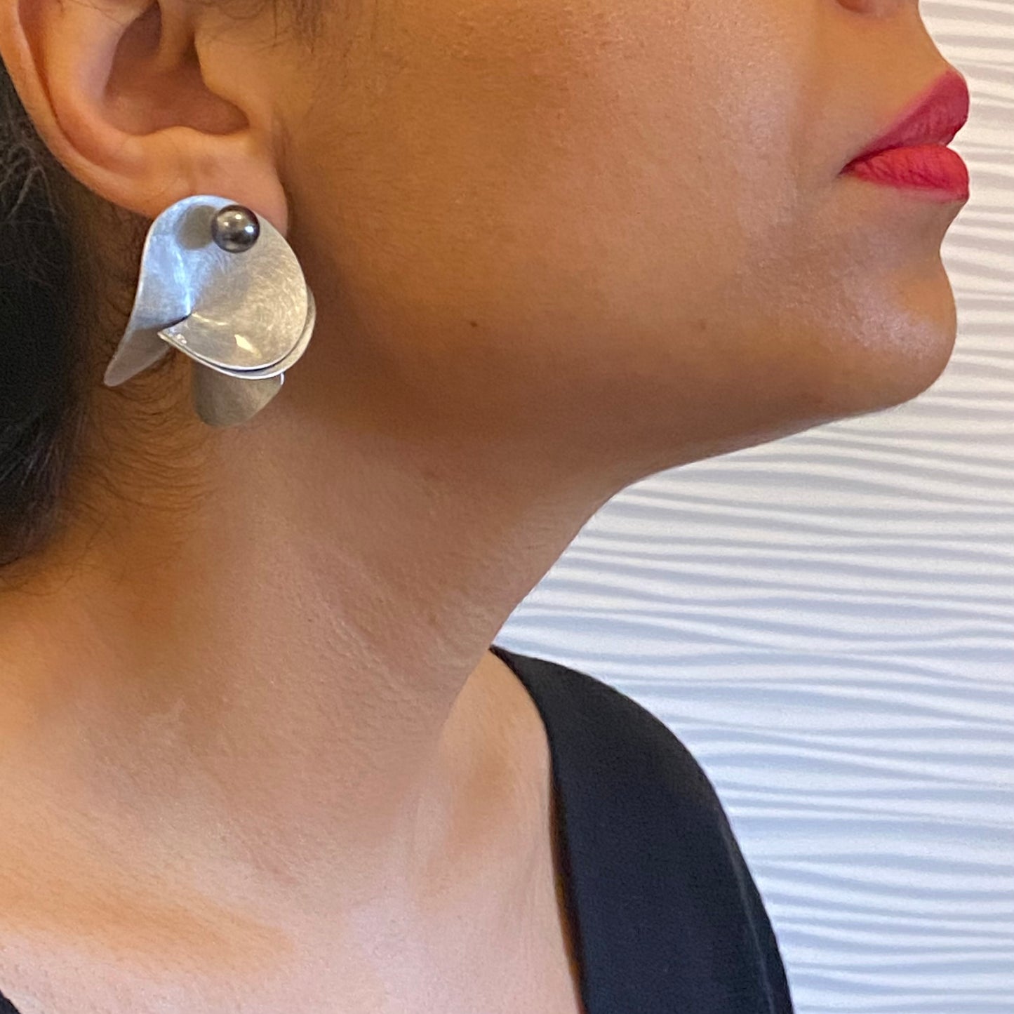 DECIBEL 2 Lightweight Conical Earrings with Simulated Pearl, Modern Jewelry