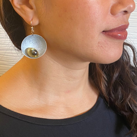 GEOMETRIC STUDIES | SPARK Mixed Metal Cup Earrings with Jade