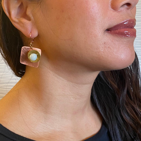 GEOMETRIC STUDIES | SPRAY Square Sculptural Mixed Metal Earrings - Copper or Aluminum