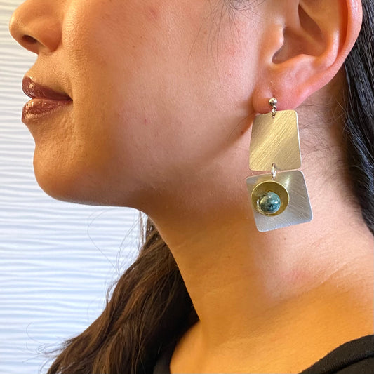 GEOMETRIC STUDIES | SPRAY LONG Off Center Double Square Earrings