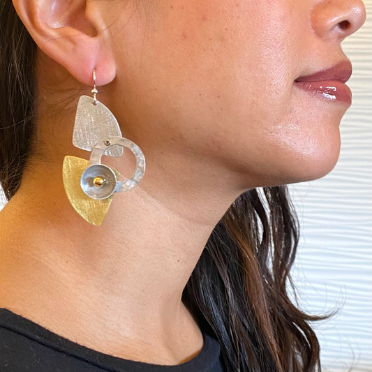 DRIFT Avant Gard Mixed Metal Statement Earrings with Accent Bead Options