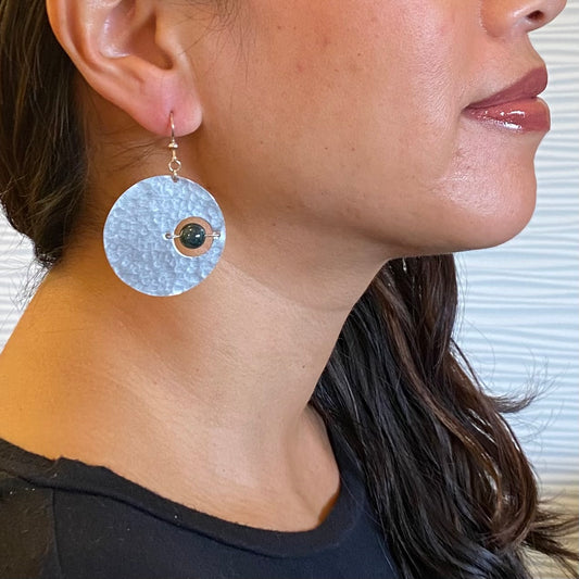 AXIS Contemporary Celestial Inspired Dangle Earrings with Suspended Stone from the LIMINAL Collection
