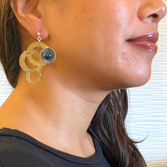 SCHEMA | BROOK Dramatic Gold and Silvertone Post Earrings with Jade