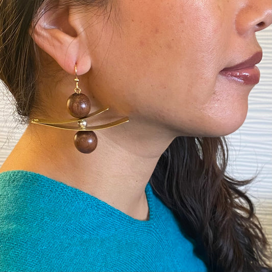 OLIVIA Zig Zag Metal and Sustainably Harvested Wood Earrings