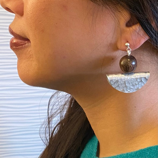 SILVIA Popular Half Circle Organic Wood and Metal Earrings