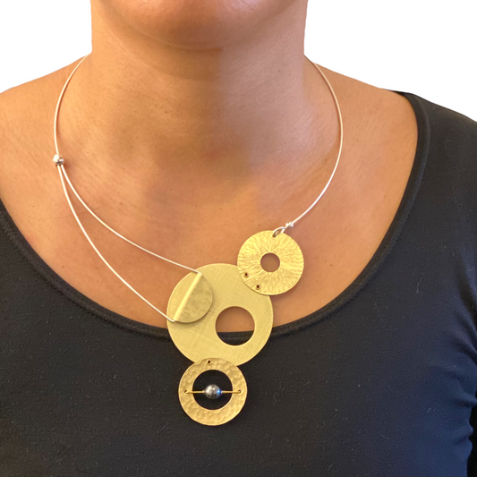 AXIS 3 Flat Metal Statement Necklace, Metal and Finish Bead Choices 20"