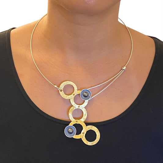 GEOMETRIC STUDIES | STREAM Cascading Metal Disc Necklace with Guatemalan Jade