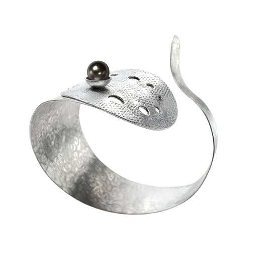 RIPPLE Ocean Inspired Aluminum Spiral Cuff with simulated Pearl from the WATER Collection