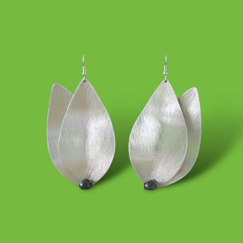 XARENI Large falling leaf earrings with jade