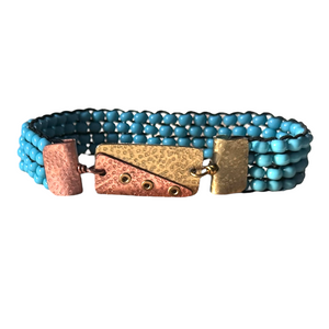 Beaded Brac 1/2" Aqua Beads bds w/Brs & Cpr Triangle