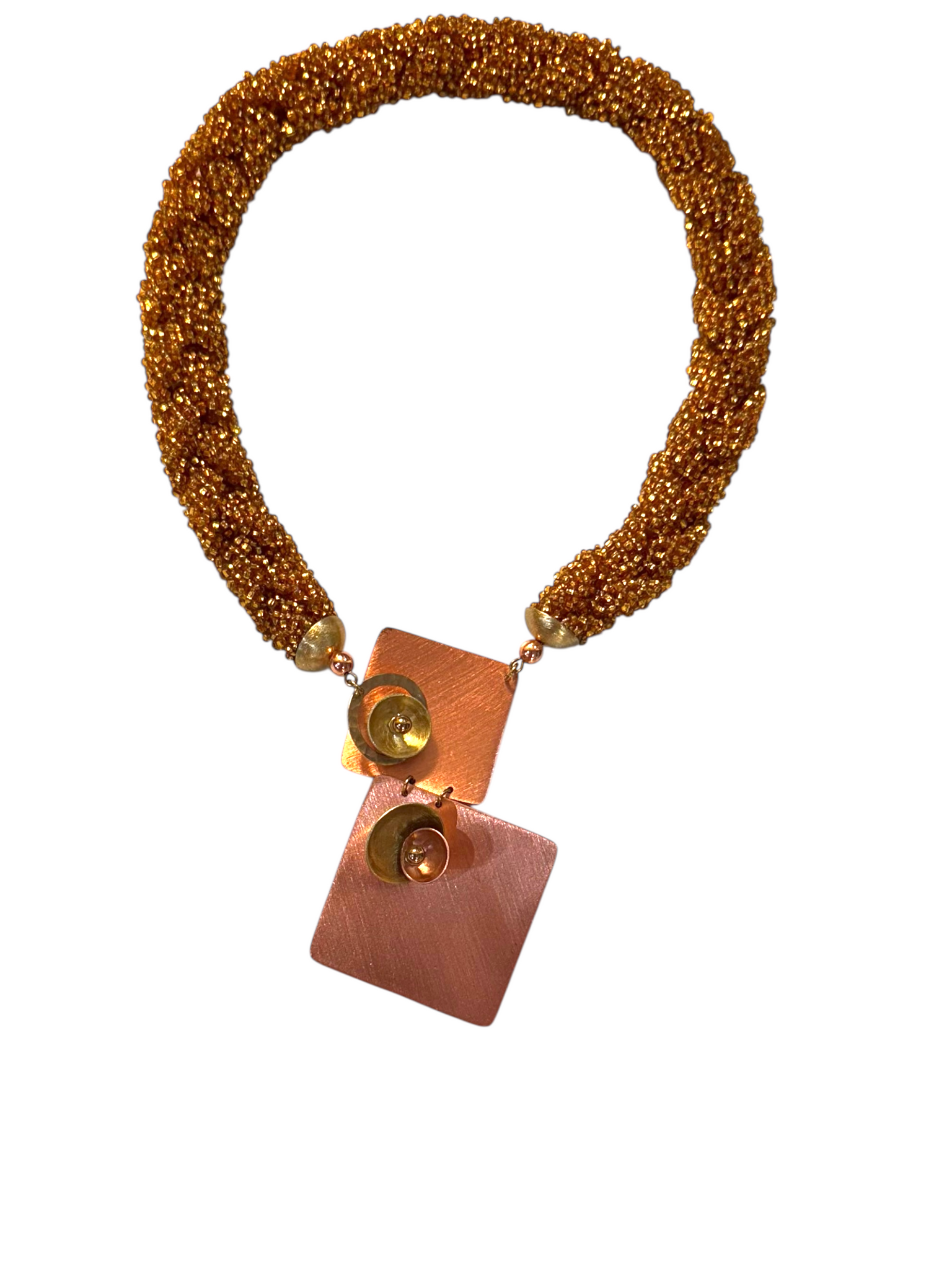 FLAME 3 strand Hand-Sewn Gold Bead Necklace with Front Closure