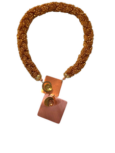 FLAME 3 strand Hand-Sewn Gold Bead Necklace with Front Closure