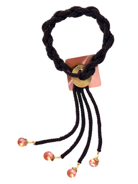 MIST Dramatic Four Strand Czech Glass Hand-Sewn Lariat Necklace in purple or gun metal with Mixed Metals from the BEADED Collection