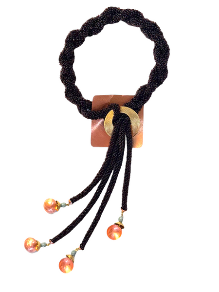 MIST Dramatic Four Strand Czech Glass Hand-Sewn Lariat Necklace in purple or gun metal with Mixed Metals from the BEADED Collection