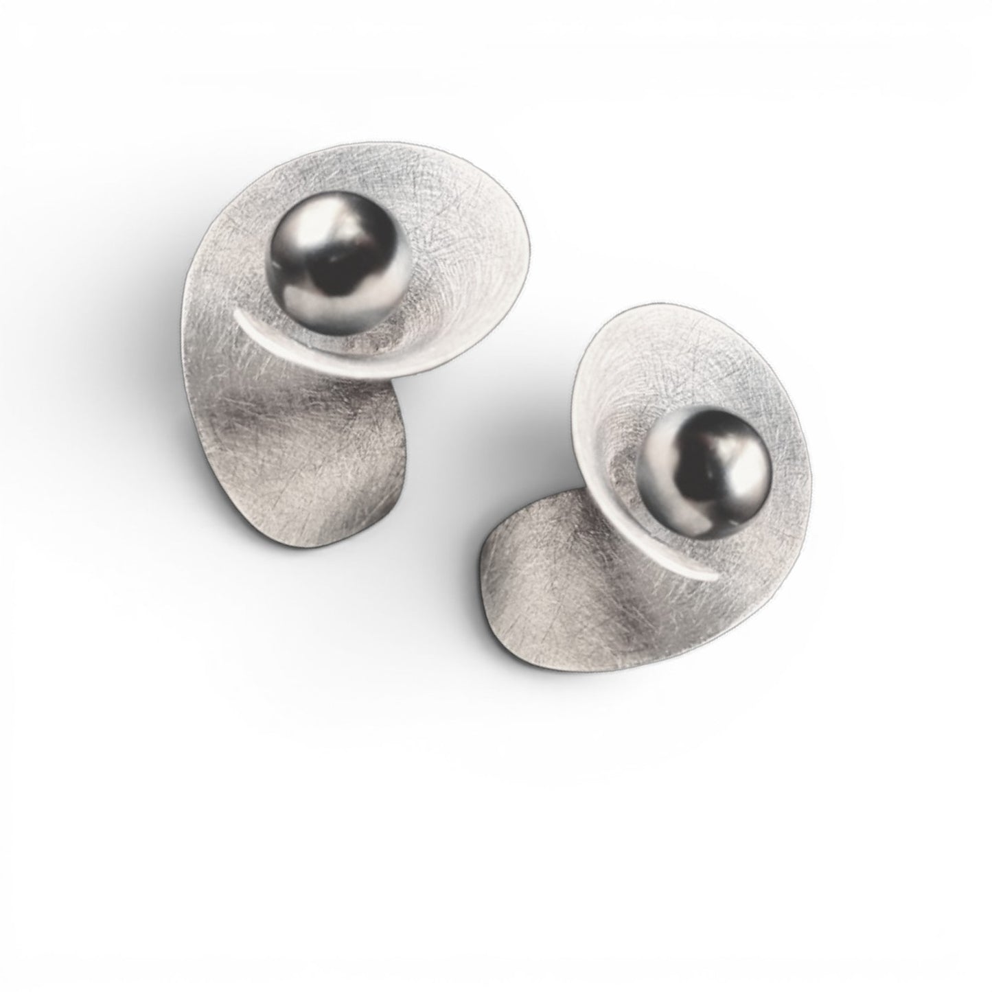 DECIBEL 3 Close to the Face Lightweight Conical Post Earrings from the SOUND Collection with Simulated Pearl