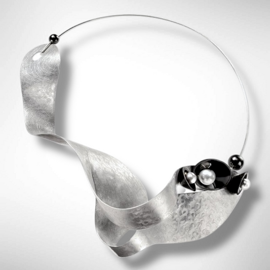 SOUND | OSCILLATE 1 Sound Wave Statement Necklace, Recycled Vinyl & Aluminum Art