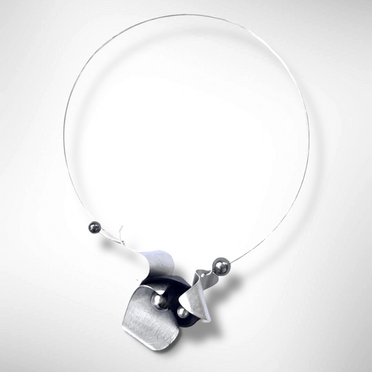 SOUND | PULSE 2 Recycled Vinyl Statement Necklace: Aluminum and Simulated Pearls