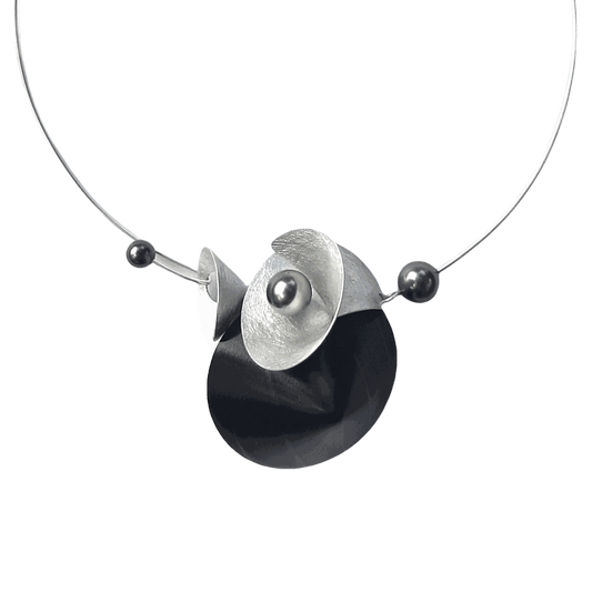 SOUND | VOLUME 2 Recycled Record Vinyl Focal Necklace: Aluminum & Simulated Pearl