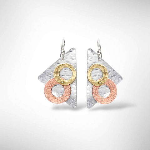 DARE Mixed Metal Triangle Shaped Dangle Metal Earrings
