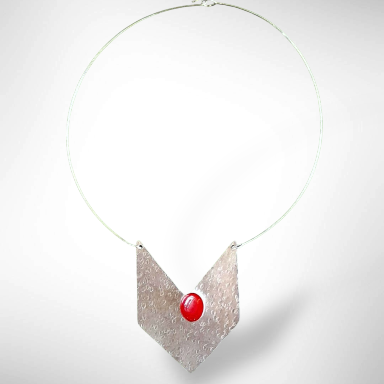 EDGE Chevron shaped aluminum pendant necklace with red accent