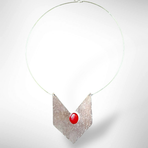EDGE Chevron shaped aluminum pendant necklace with red accent
