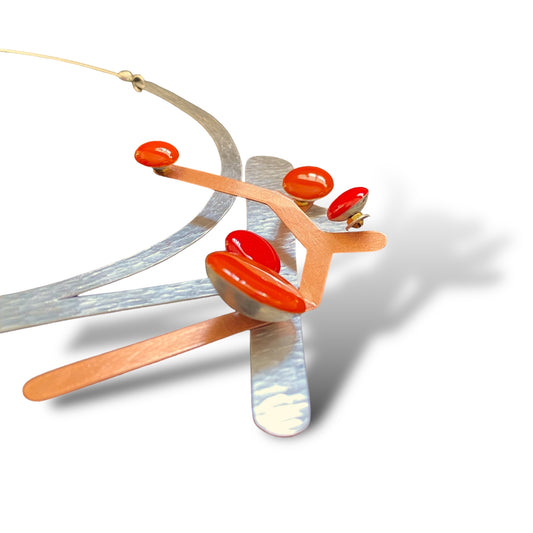 HARVEST | RENEW 1 Front Closure Contemporary Necklace in Aluminum, Copper and Resin
