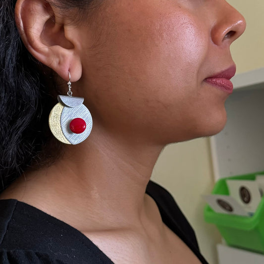 SLICE Off-Set Round Mixed Metal Dangle Earrings