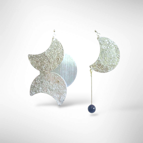BRIGHT MOON -Striking Mix-Match Earrings with Onyx from the Lunar Collection