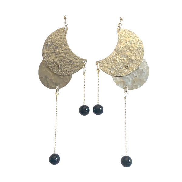 COLD MOON -Striking Long Dangle Earrings with Onyx from the Lunar Collection