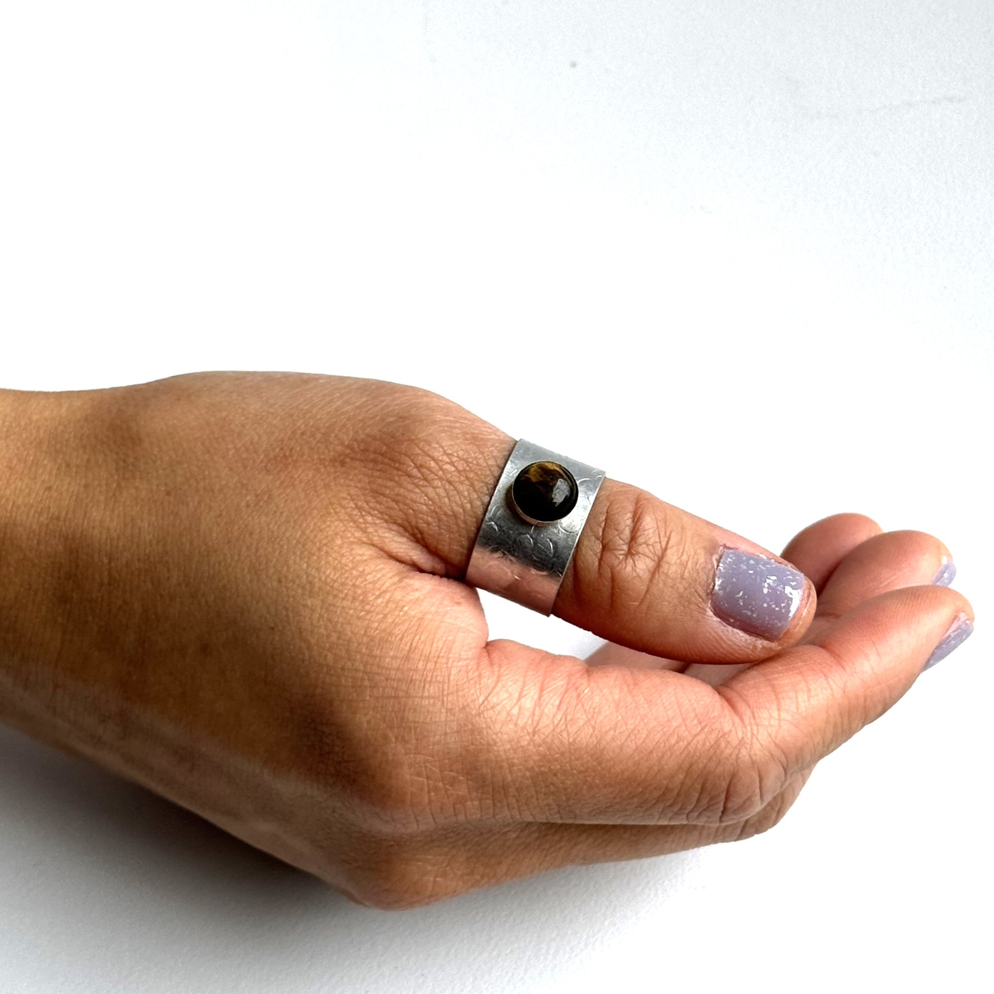 PUSH Metal & Tigereye Unisex Ring from the MACHINE Collection