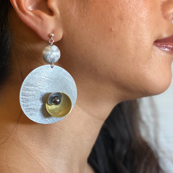 BLOSSOM Large Silvertone Light Weight Statement Earrings with accent bead options from the SCULPTURAL Collection