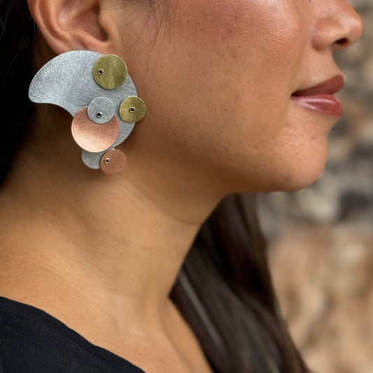 BUBBLES | FLOAT 1 Striking Tri Metal Statement Earrings