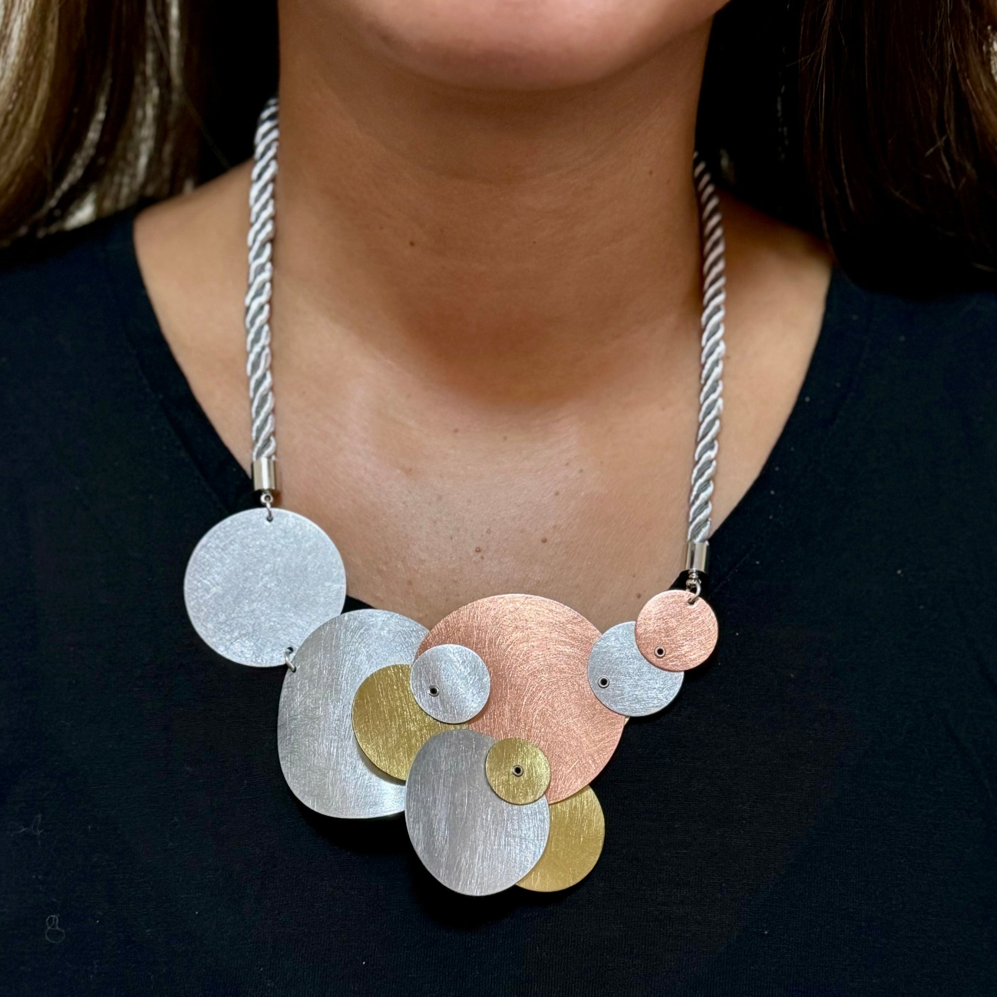 TICKLE 2 Statement Mixed Metal Circles Necklace