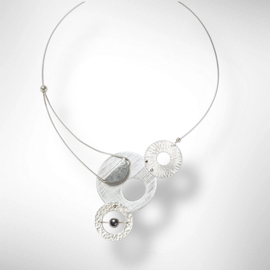 AXIS 3 Flat Metal Statement Necklace, Metal and Finish Bead Choices 20"