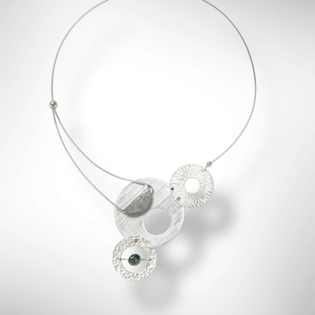 GEOMETRIC STUDIES | AXIS 3 Flat Metal Statement Necklace with Guatemalan Jade